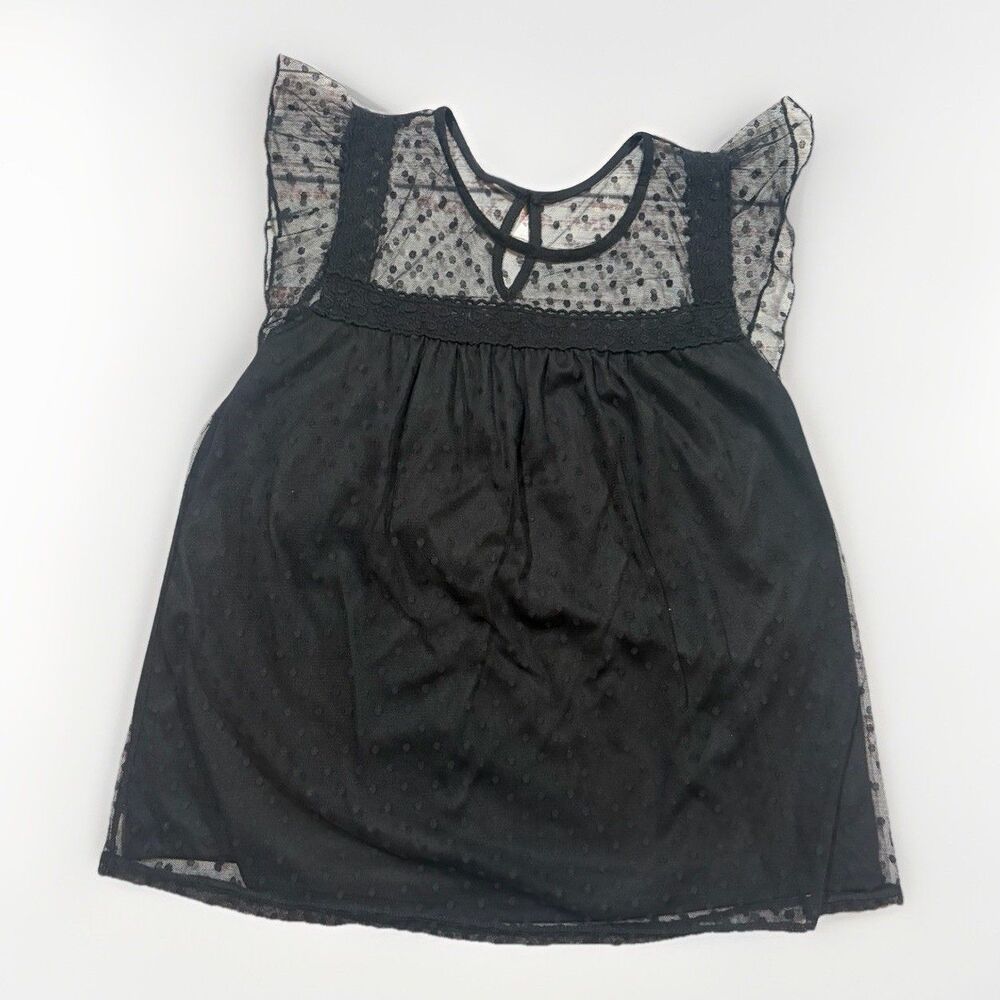 Sheer Black Polka Dot Cap Sleeve Top with Lining Fits Like A Small Brand Unknown
